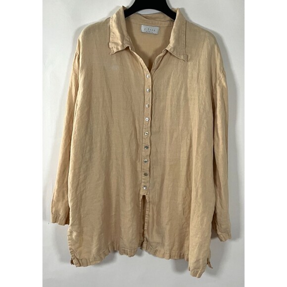 Vintage J Jill Blouse Shirt Top Tunic Women 2X 100% Linen Button Up Hand Dye USA - Picture 1 of 9